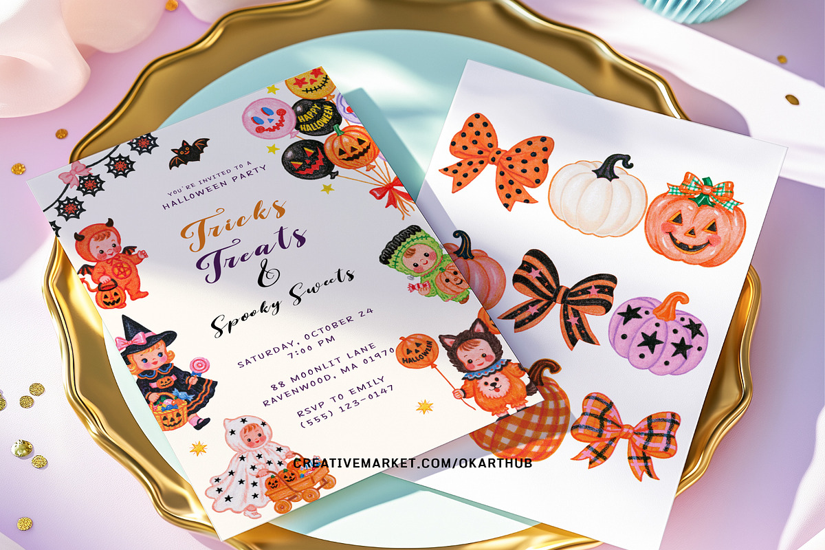 Retro Halloween Clipart Bundle, a Decorative Illustration by OKArtHub (Photo 2 of 7)
