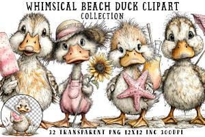 Whimsical Beach Duck Clipart, an Illustration by OK Design