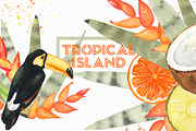 Tropical island. watercolor clipart., a Decorative Illustration by LABFcreations (Thumbnail 5 of 7)