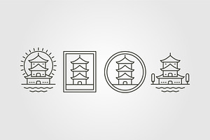 Set Of Pagoda Vector Line Logo