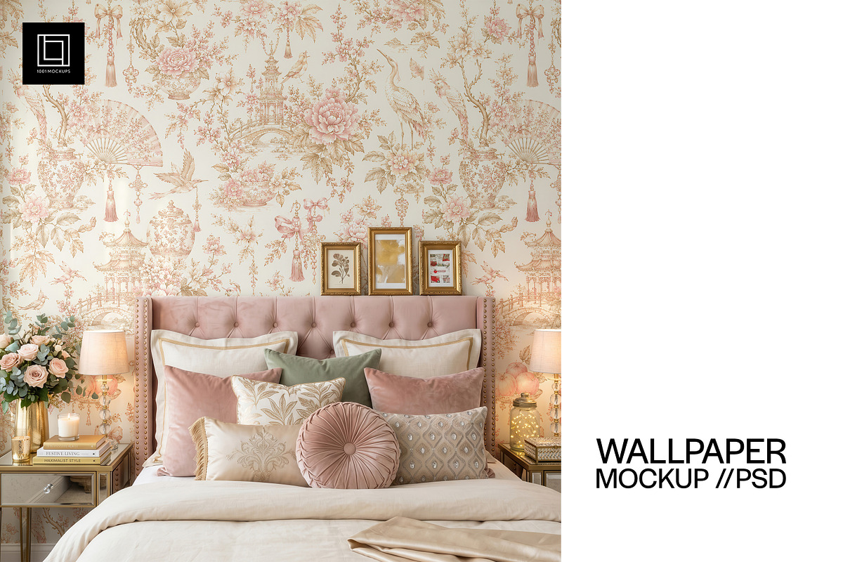 Luxury Bedroom Wallpaper Mockup PSD, a Household Mockup by 1001 mockups (Photo 1 of 14)