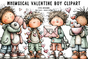 Whimsical valentine boy clipart, an Illustration by CreationArt (Thumbnail 1 of 7)