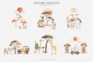 Watercolor Safari Animal Clipart Set