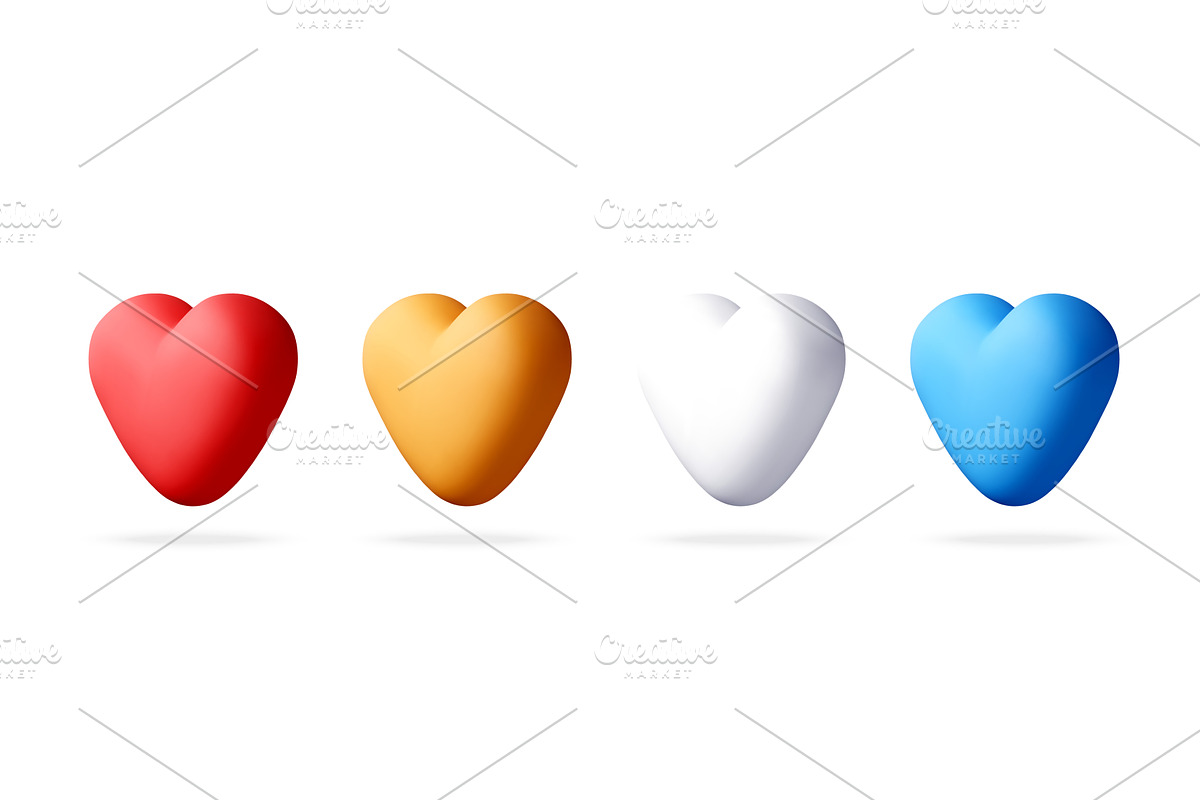 Set of 3D colorful heart shapes., an Object Illustration by Abscent
