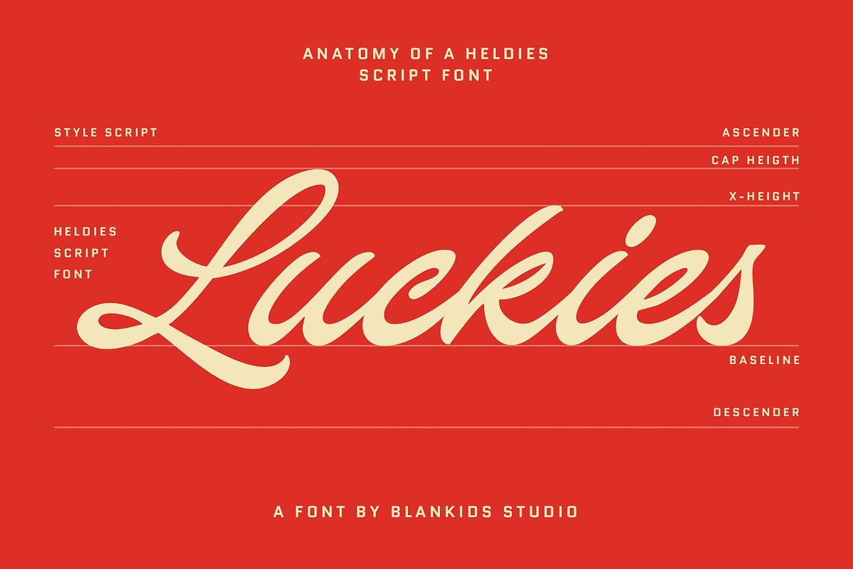Heldies – Retro Vintage Script Font, a Script Font by Blankids Studio (Photo 3 of 12)
