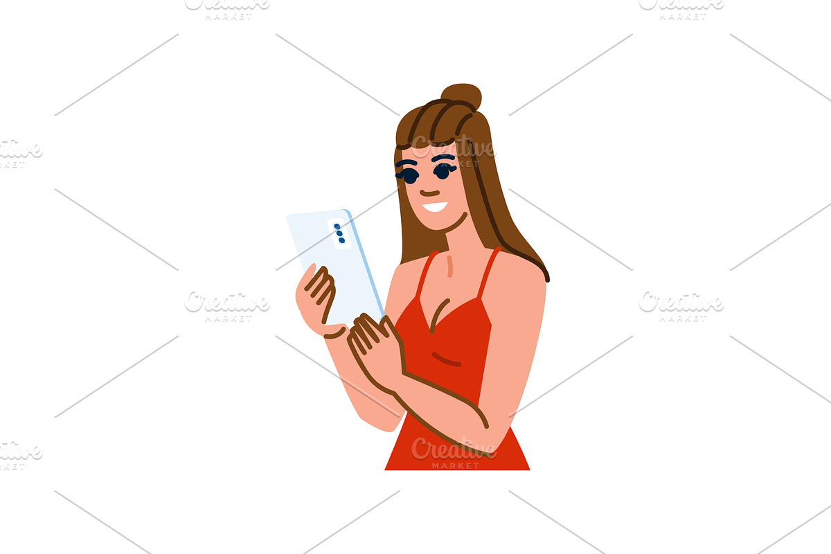 Smiling woman using smartphone, a Person Illustration by pikepicture