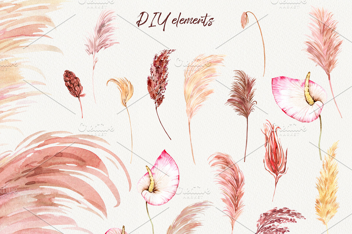 Romantic Pampas Grass Collection, a Decorative Illustration by TanyaOak (Photo 6 of 7)