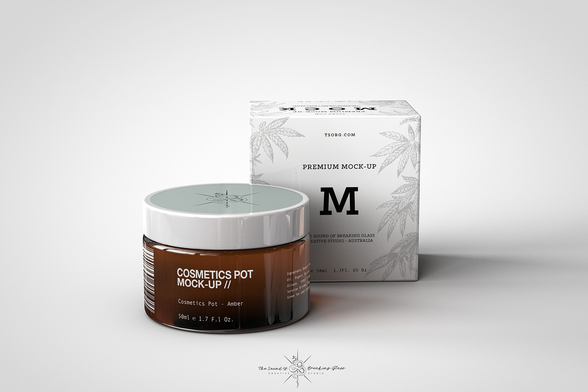 Amber Cosmetics Pot & Box Mock-Up, a Packaging Mockup by TSOBG (Photo 13 of 21)