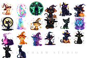 20 PNG Halloween Witch Cat Clipart, an Animal Illustration by Pati Charm Studio (Thumbnail 2 of 7)