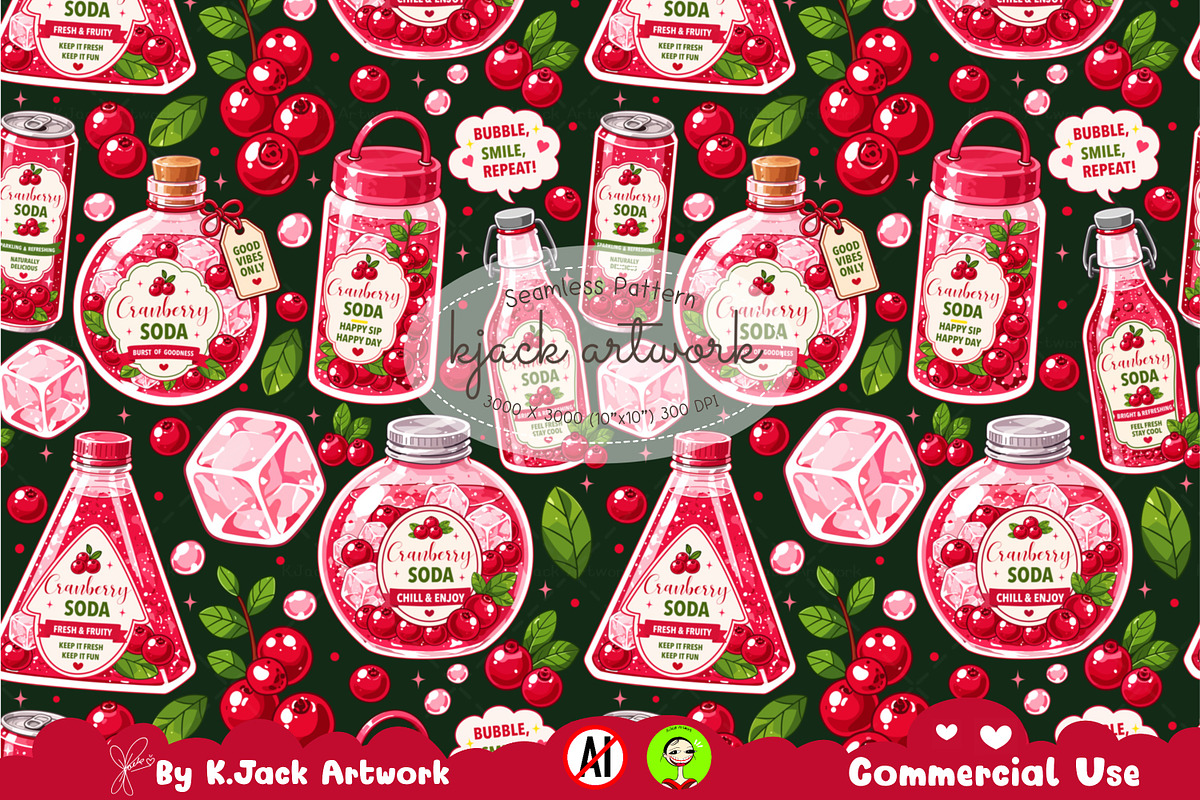 Cute Cranberry Soda Seamless Pattern, a Background Graphic by K.JackArtwork (Photo 1 of 8)