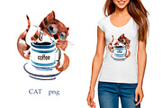 Cat, Coffee. Sublimation printing, an Illustration by ElliaArt (Thumbnail 1 of 4)