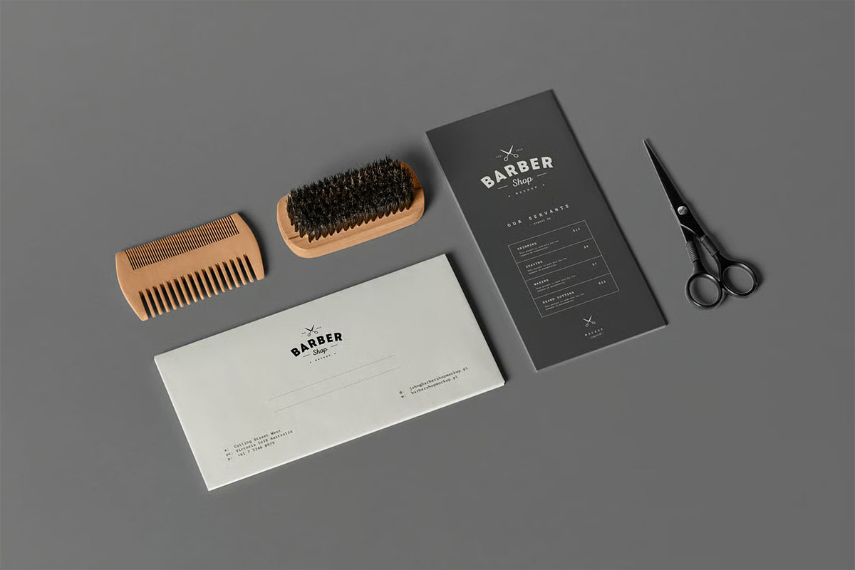 Barber Shop Branding Mock-up, a Product Mockup by zippypixelstudio (Photo 4 of 11)