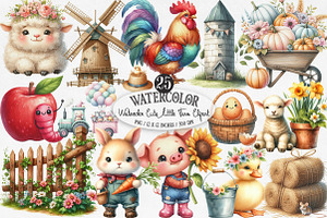 Watercolor Cute Little Farm Clipart, an Illustration by Designking