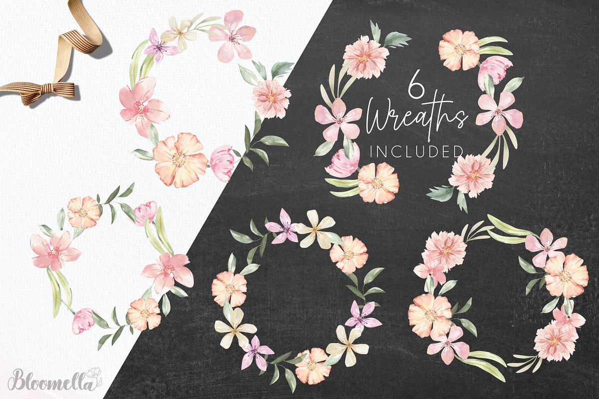 Watercolour Flew Flowers Wreaths Set, an Object Graphic by Bloomella (Photo 3 of 8)