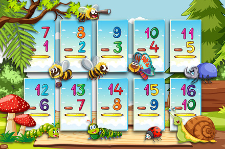 Subtraction Flashcards, a Card Template by Graphicsnext