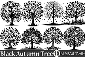 Black Line Art  Autumn Tree SVG, a Graphic by Rose Art