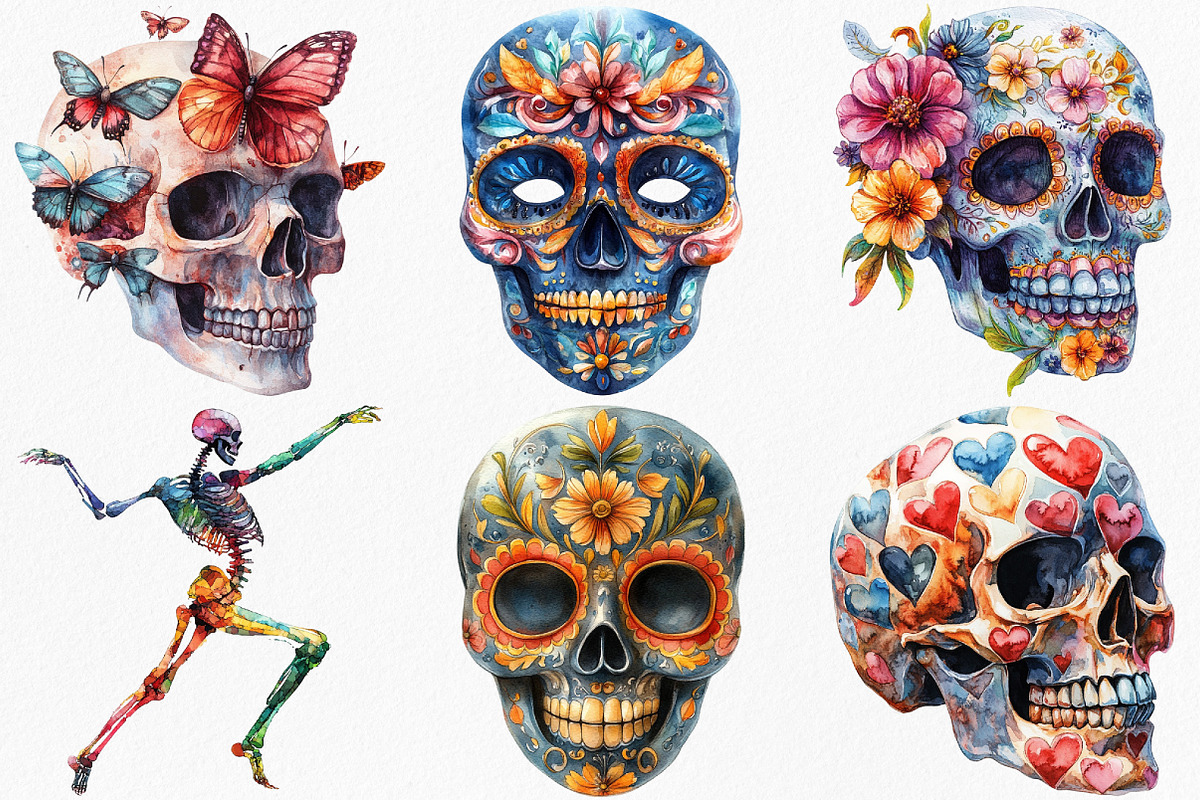 Watercolor Day of the Dead Clipart, an Illustration by Canvas Craft (Photo 2 of 7)