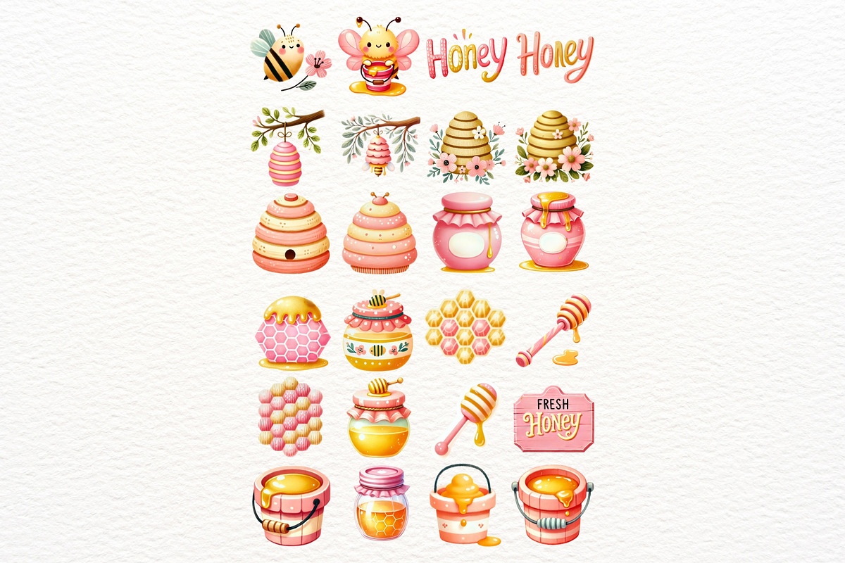 Bear and Honey Bee Clipart Set, an Animal Illustration by Nicolle's Colorful Art (Photo 6 of 7)