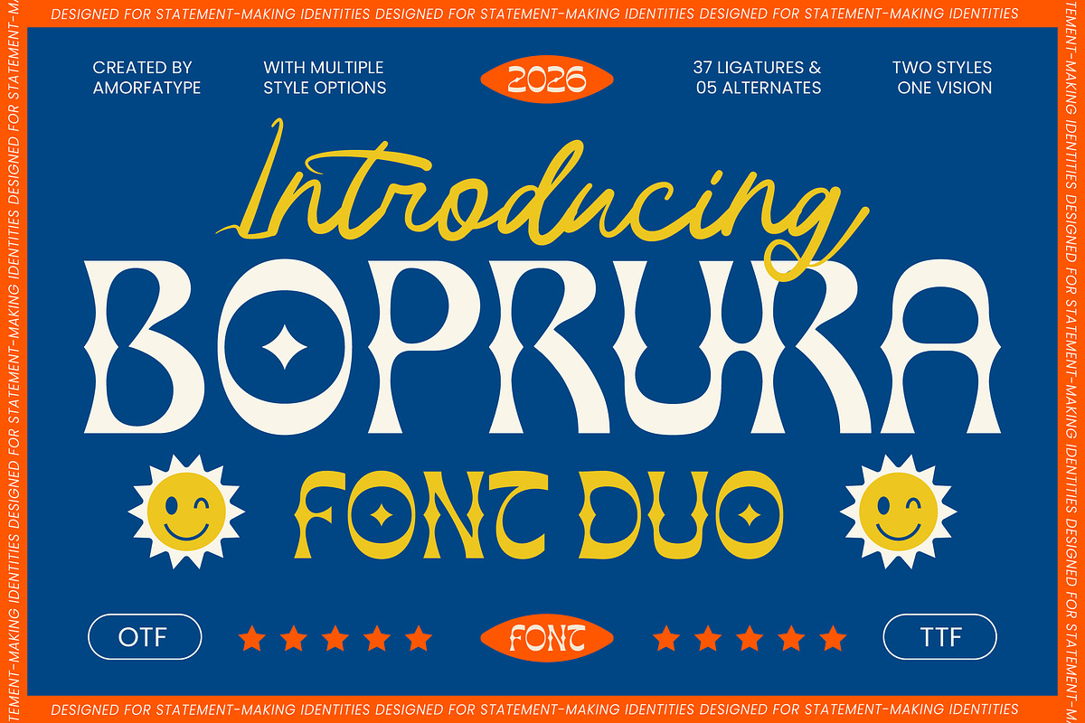 Boprura Psychedelic Font Duo, a Serif Font by AmorfaType (Photo 1 of 9)