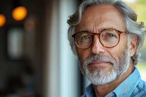 Confident mature man with gray hair and beard wearing glasses st, a Person Photo by José Manuel Gelpi