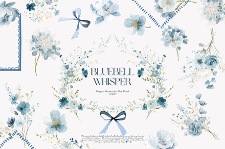 blue floral watercolor clipart set, a Decorative Illustration by Patishop Art