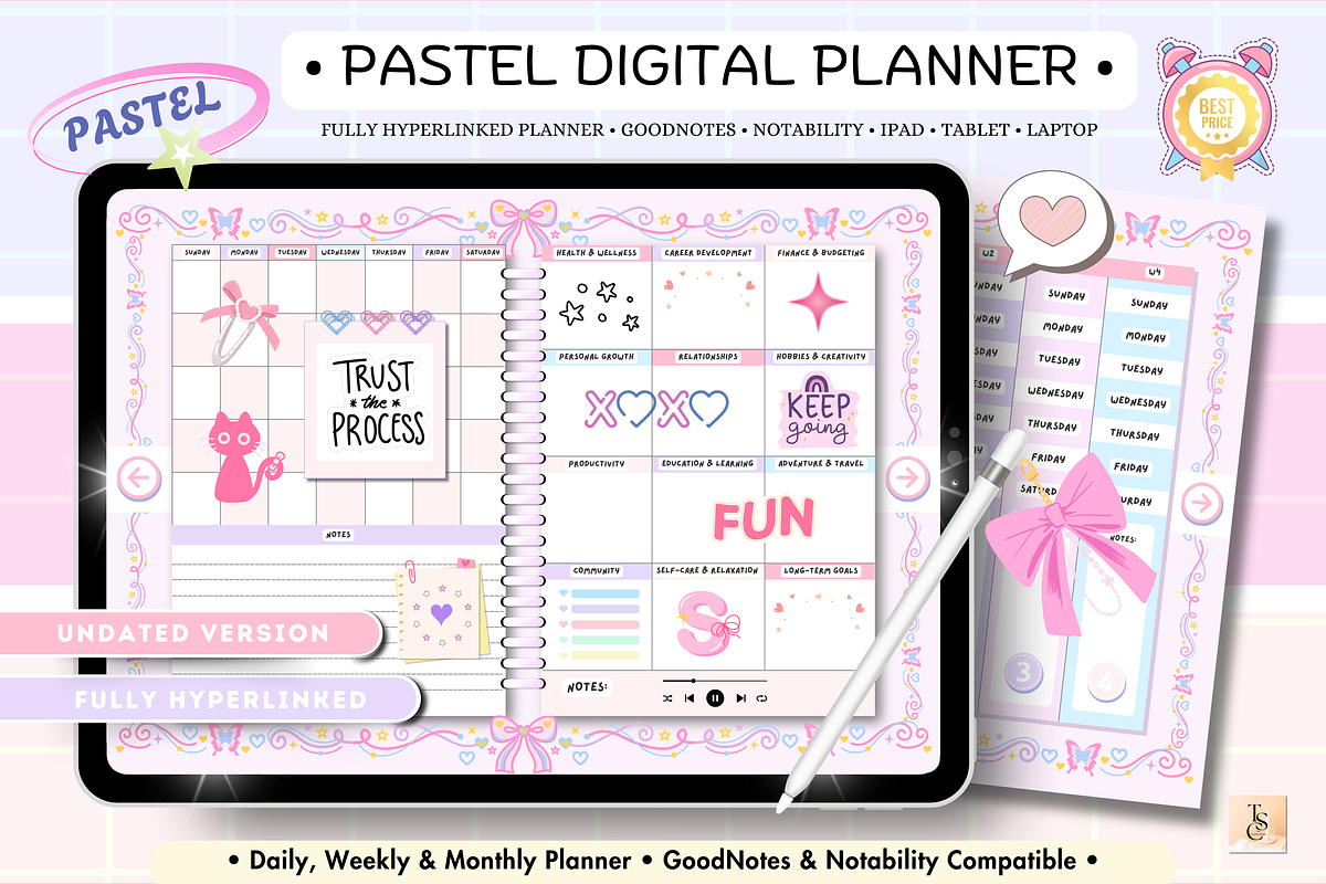Pink Pastel Portrait Digital Planner, a Stationery Template by Tas Creative Studio (Photo 1 of 13)