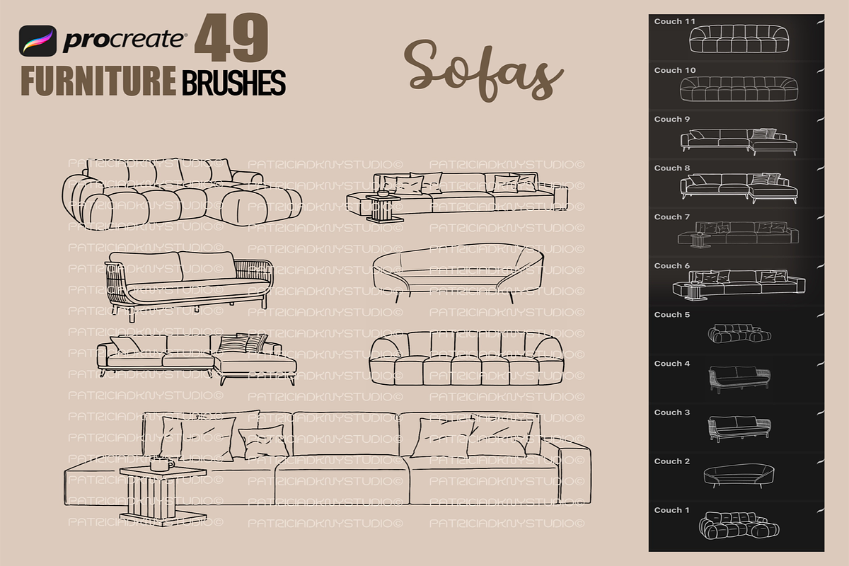 Procreate Furniture stamp brushes, a Brush Add-On by PDknyStudio (Photo 6 of 6)