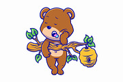 Cute Grizzly Bear Sleeping On Branch, an Animal Illustration by Artstorystudio (Thumbnail 3 of 3)