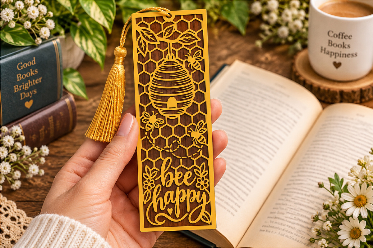 Bee Happy Bookmark SVG Cut File, an Object Graphic by Libby Wishes (Photo 1 of 3)