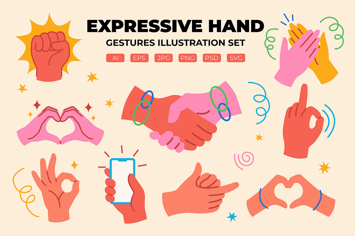 Expressive Hand Gestures Vector, an Object Illustration by Partikusi Design (Photo 2 of 3)