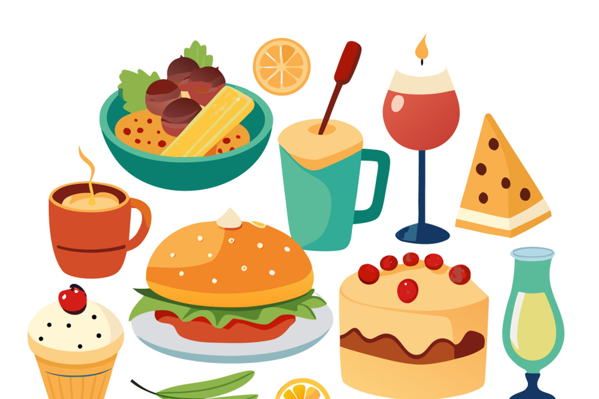 Assorted food items arranged, a Food Illustration by SouravDesign (Photo 3 of 3)