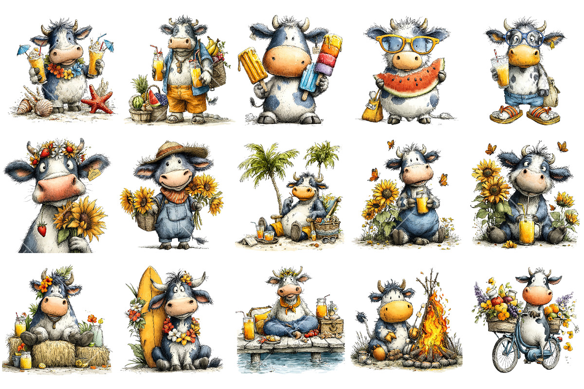 Summer Cow PNG Clipart, a Seasonal Illustration by OK Design (Photo 3 of 6)