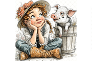Girl And Piglet Clipart JPG, a Person Illustration by Memories By Lea (Thumbnail 18 of 19)