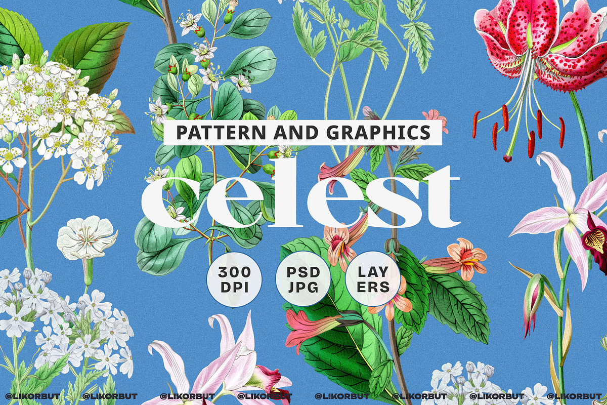 Blue Vintage Botanical Pattern, a Pattern Graphic by likorbut (Photo 1 of 14)