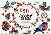 Mr.Bullfinch Watercolor ClipArt Xmas, a Decorative Illustration by Inna Sinano (Thumbnail 2 of 12)