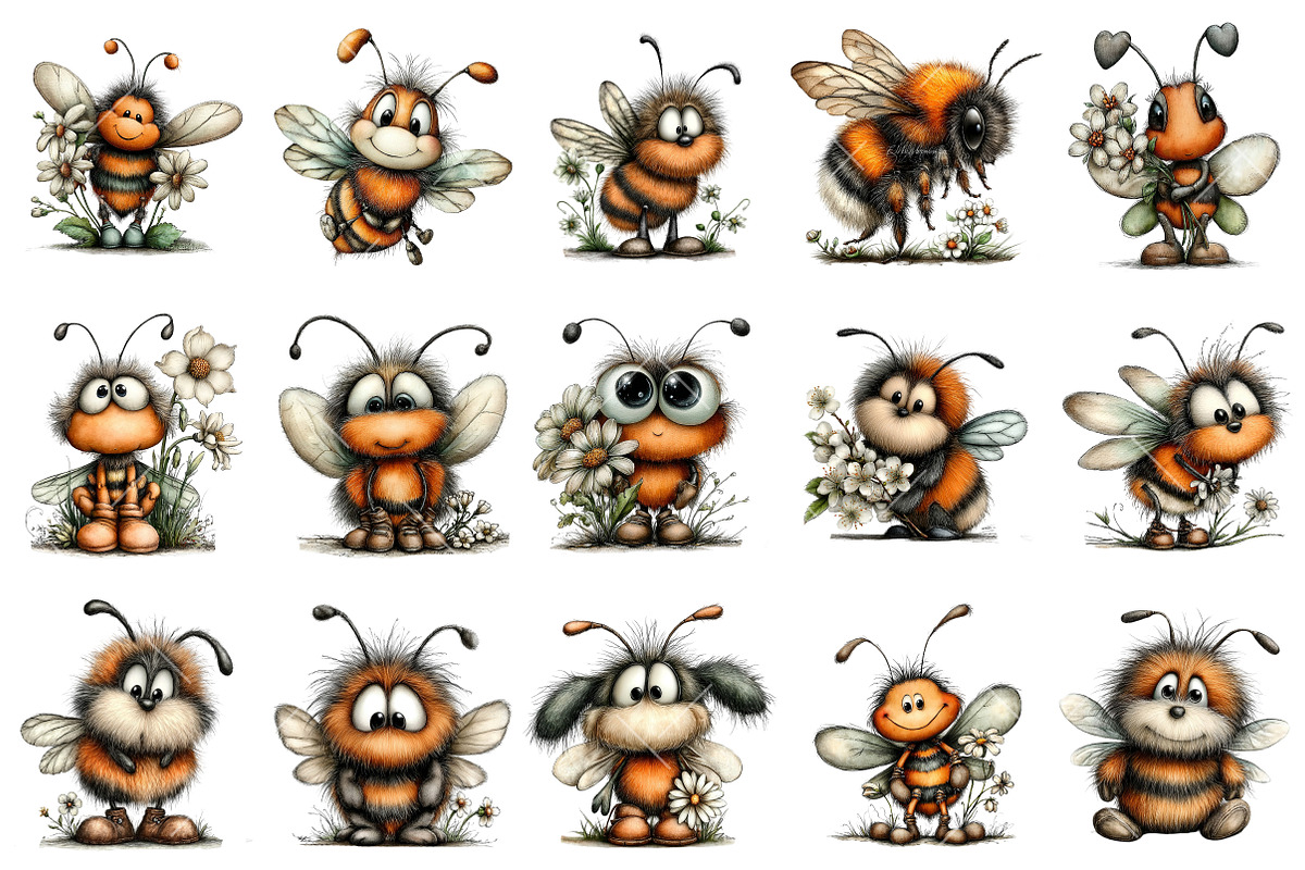 Whimsical Spring Bee Clipart, an Illustration by OK Design (Photo 3 of 6)