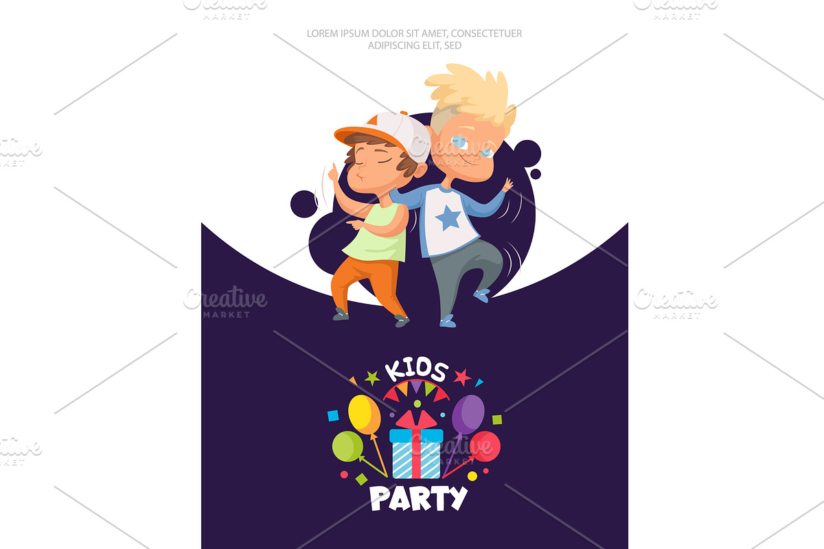 Kids party. happy character dancing, an Object Illustration by Onyx