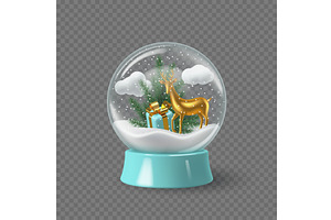 Glass snowglobe with golden reindeer, an Object Illustration by Liudmyla Matviiets