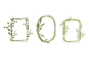 Set of three unique green botanical