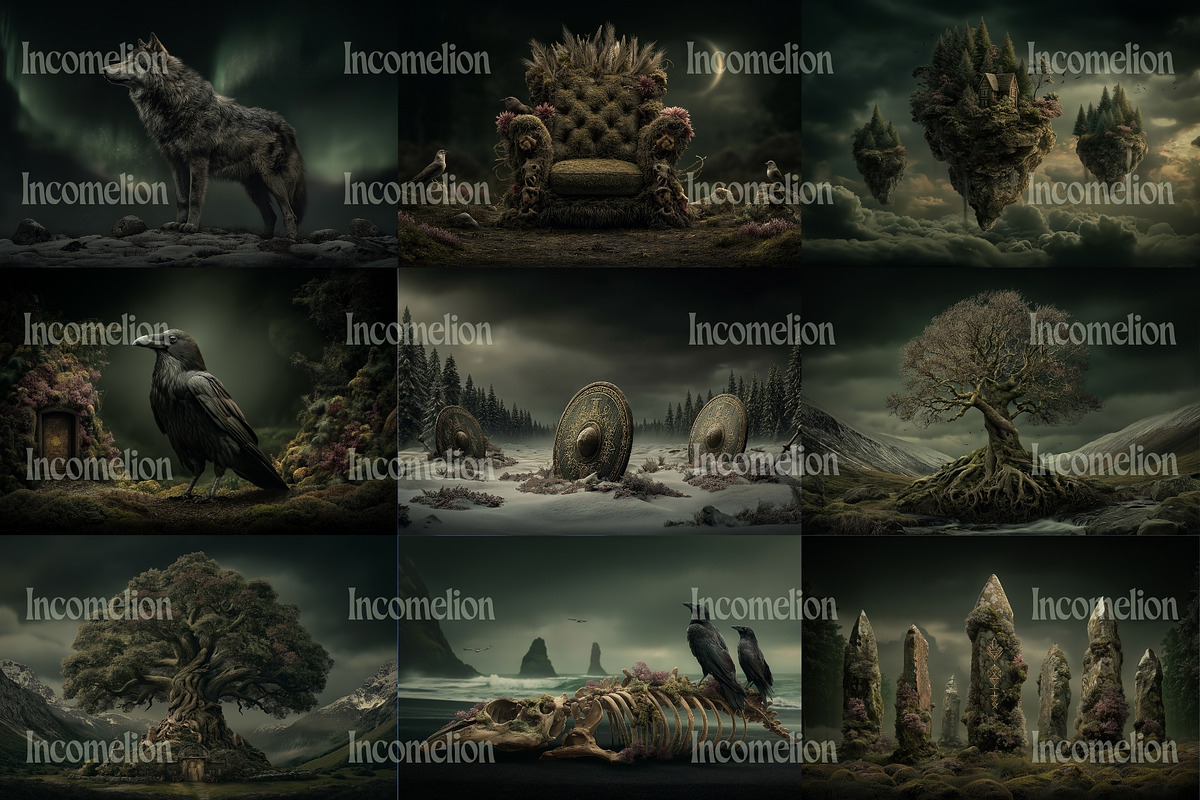 30 Nordic Fantasy Backgrounds, a Decorative Illustration by Incomelion (Photo 3 of 13)
