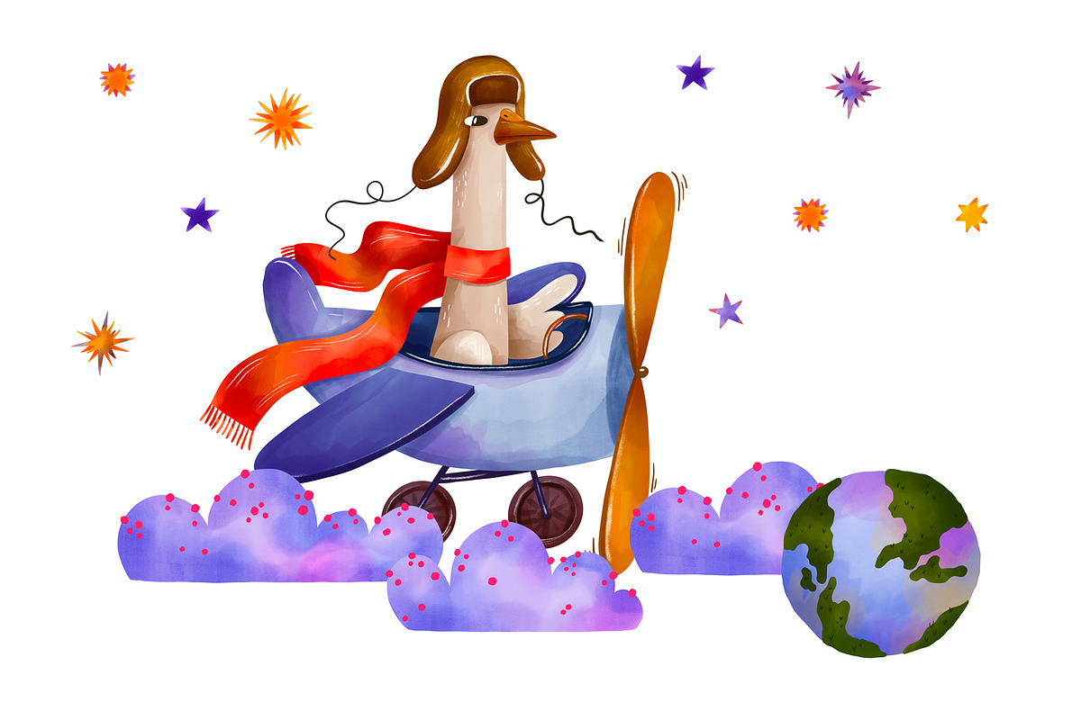 Watercolor Goose Pilot Clipart Set, a Transportation Illustration by the_myro (Photo 6 of 6)
