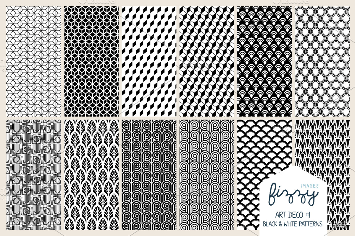12 x EPS JPG Art Deco Black Patterns