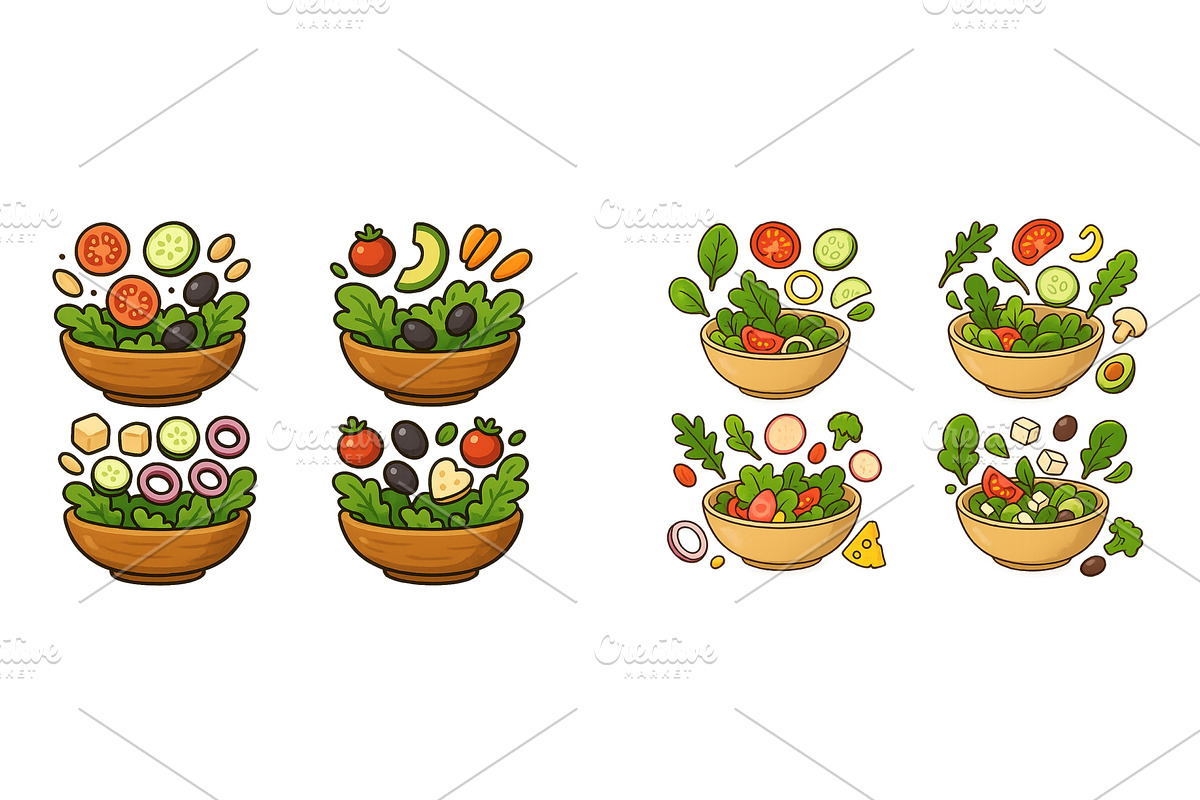 Colorful salad illustrations, a Food Illustration by ZinetroN