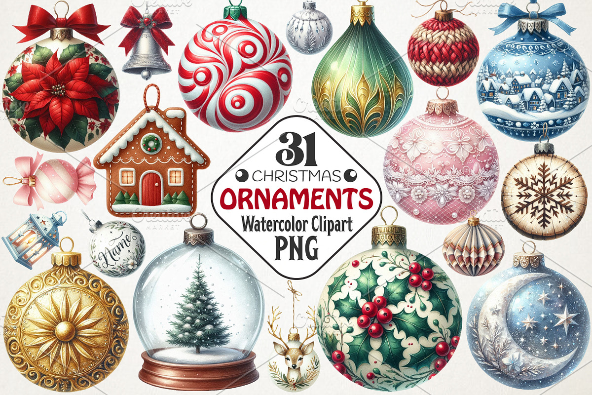 Christmas Ornaments Clipart, an Illustration by RobertsArt (Photo 1 of 7)