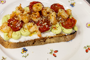 Seafood sandwich tasty meal prawn dish portion, a Food & Drink Photo by Photo Drive Studio
