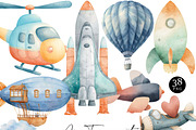 Watercolor Air Transport Clipart, a Transportation Illustration by Design Scotch (Thumbnail 1 of 8)