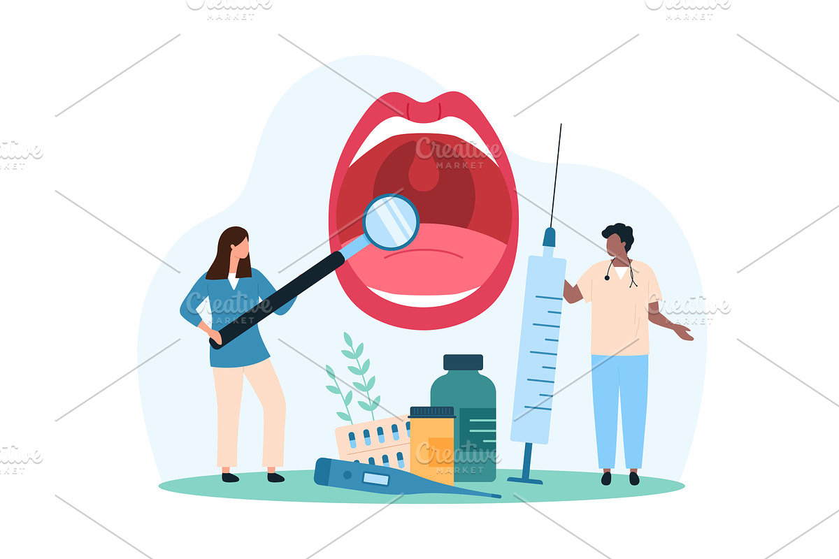 Diagnosis & treatment sore throat, a Person Illustration by Flashvector