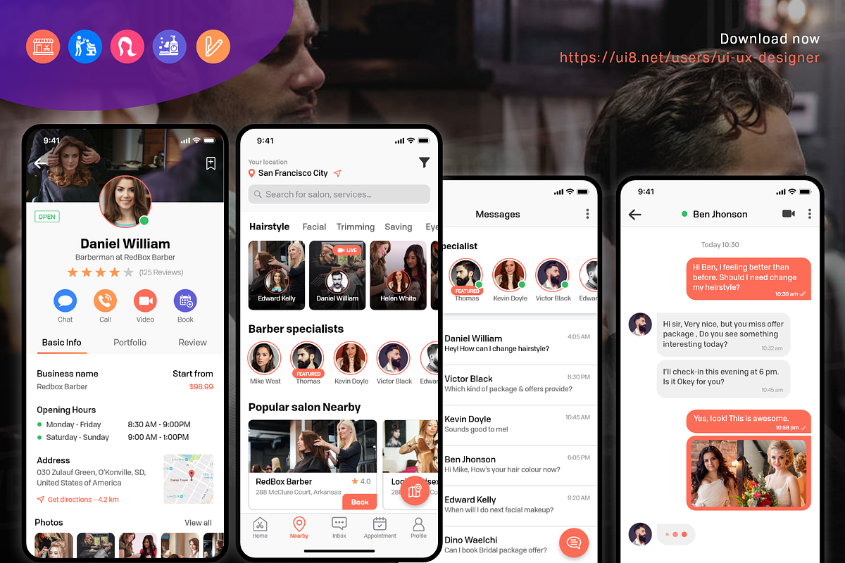 Barber Haircut, Salon & Beauty UI KI, an App Template by UX Design Master (Photo 6 of 14)