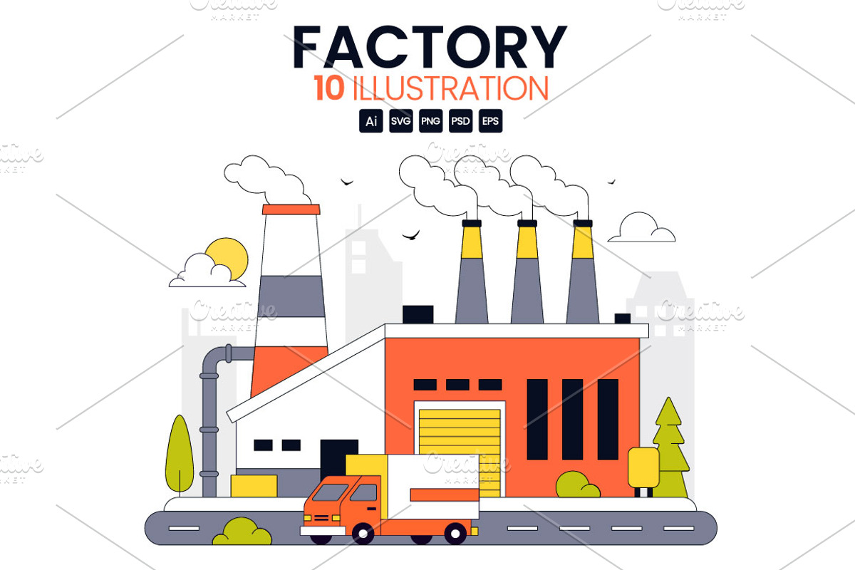 10 Factory Vector Illustration, an Object Illustration by denayunebgt (Photo 1 of 4)