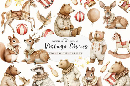 Watercolor Cute Circus Party, an Animal Illustration by JackArt
